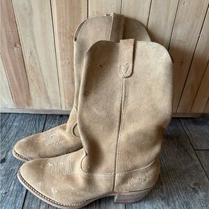 Vintage Landis Boots Western Tan Suede